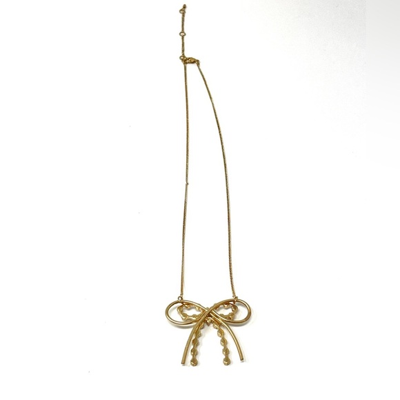 New Anthropologie Rhinestone Bow Necklace Gold - Picture 2 of 5
